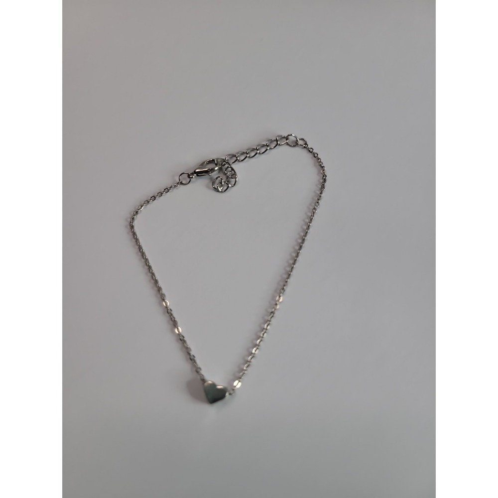 Silver-Tone Dainty Heart Charm Chain Bracelet or Anklet Adjustable Minimalist